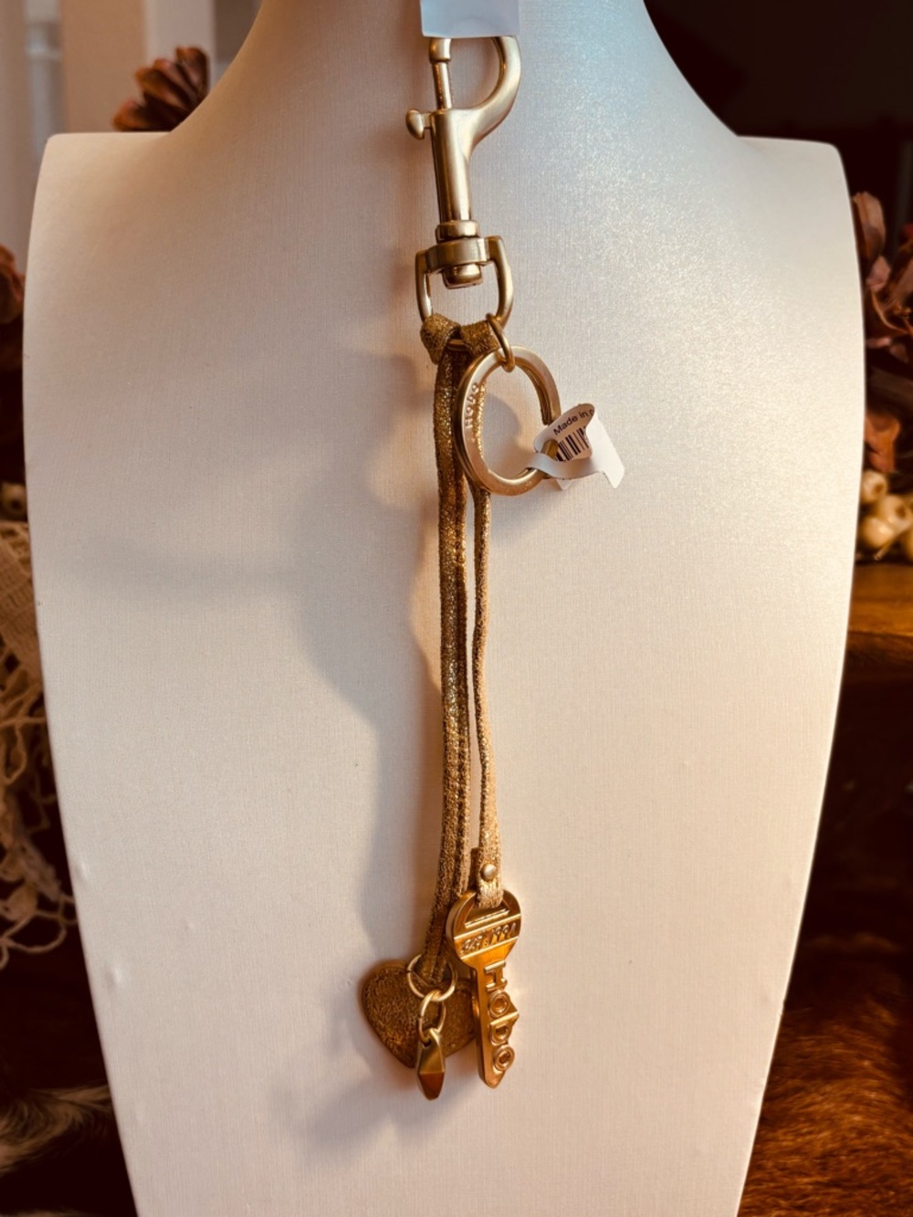 HOBO NWT Gold Heart and Key Charm Keychain
